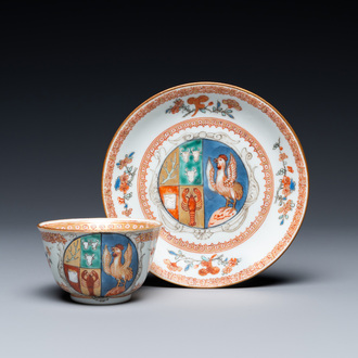 A Chinese verte-Imari cup and saucer for the Dutch market, Kangxi