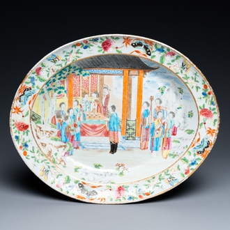 A fine oval Chinese Canton famille rose dish, 19th C.