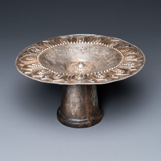 An inscribed Vietnamese silver offering tazza, Champa reign, 13/14th C.