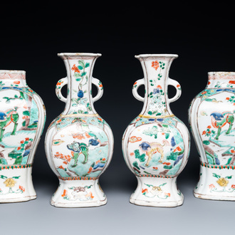 Une garniture de quatre vases en porcelaine de Chine famille verte à décor d'animaux mythiques, Kangxi