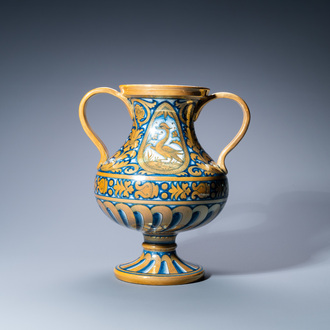 A two-handled gold-luster baluster vase after a Deruta example, Cantagalli, Italy, 19th C.