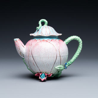 A Chinese famille rose 'lotus' teapot and cover, Yongzheng