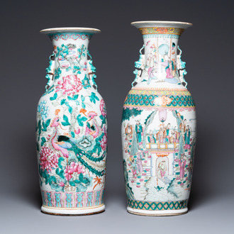 Deux vases en porcelaine de Chine famille rose, 19ème