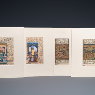 Four Persian miniatures on paper, 19/20th C.