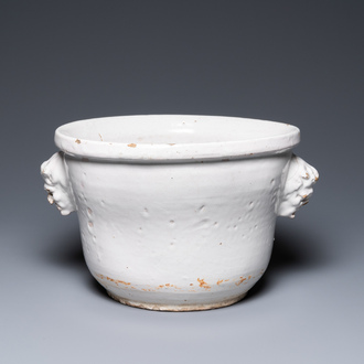 A large monochrome white-glazed French faience fruit bowl, dated August 1770