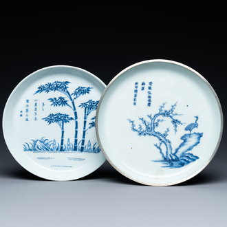 Twee Chinese blauw-witte 'Bleu de Hue' borden voor de Vietnamese markt, Ngoan Ngoc merk, 19e eeuw
