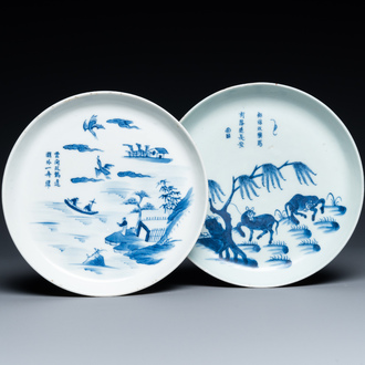 Deux coupes en porcelaine de Chine 'Bleu de Hue' pour le Vietnam, marques Ngoan Ngoc, 19ème