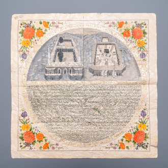 Ecole ottomane 'Vues sur Médine et La Mecque', encre et gouache sur papier, 19ème