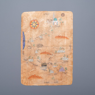 Ottomaanse school: 'Een kaart met centraal de Kaäba te Mekka', inkt en kleur op papier, 19e eeuw