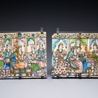 Two large rectangular Qajar tiles, Iran, 19th C.