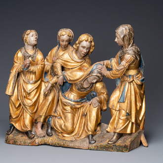 Un groupe en bois polychromé figurant la 'Déploration du Christ', Brabant, 1er quart du 16ème