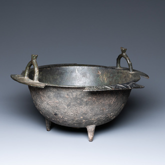 A Persian bronze tripod cauldron, Khorasan, Iran, 12/13th C.