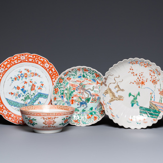 Trois plats et un bol en porcelaine de Chine famille verte, Kangxi