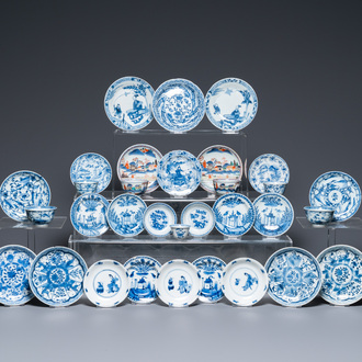 Zevenentwintig Chinese blauw-witte schotels en zeven koppen, Kangxi en later