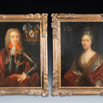 Flemish school: A pair of portraits of noble figures, oil on canvas, 17th C.