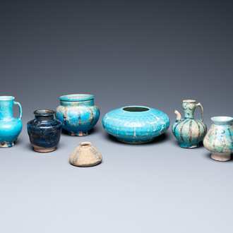 A collection of seven turquoise-glazed jugs and vases, Middle-East, 13th C. and later