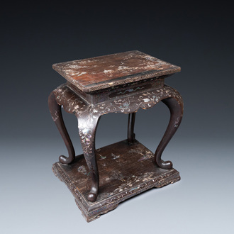 A Chinese mother-of-pearl-inlaid lacquered wooden stand, Kangxi