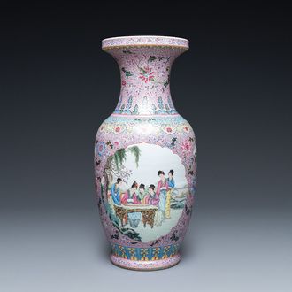 A large Chinese famille rose vase with ladies in a garden, Republic