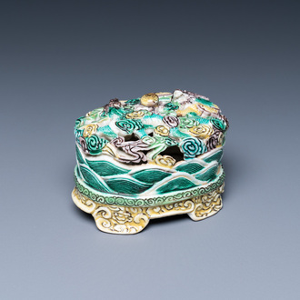 A Chinese verte biscuit incense holder, 19th C.