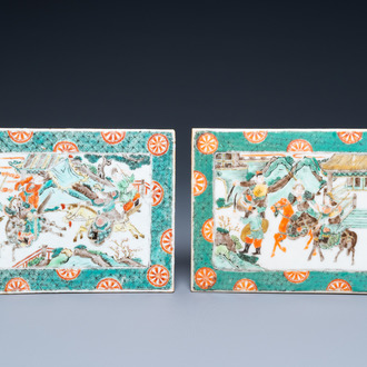 A pair of Chinese famille verte plaques, 19th C.