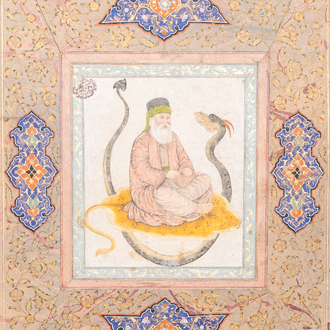 Perzische school, miniatuur: 'Haji Bektash Veli', gouache met goud opgehoogd op papier, 19e eeuw