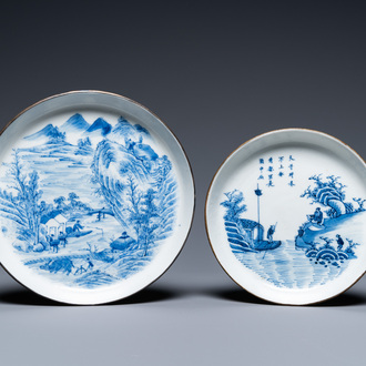 Deux coupes en porcelaine de Chine 'Bleu de Hue' pour le Vietnam, marques My Ngoc et Collection de Roushen, 19ème