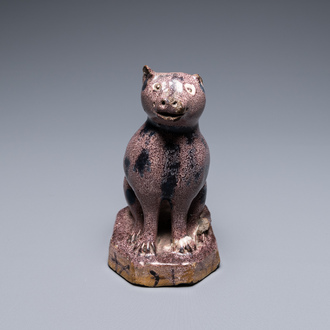 A manganese faience model of a cat, North of France, 18/19th C.