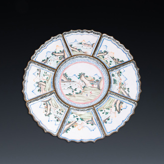 A Chinese nine-piece Canton enamel sweetmeat set, Qianlong