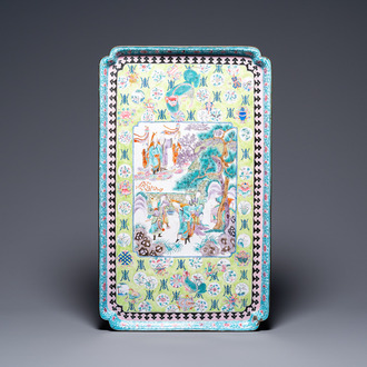 A massive Chinese rectangular Canton enamel tray, Qianlong/Jiaqing