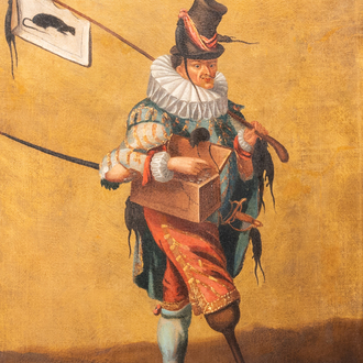 Ecole française, d'après Abraham Bosse (1602-1676): 'Le marchand de mort aux rats', huile sur toile dans son cadre d'époque, 17/18ème