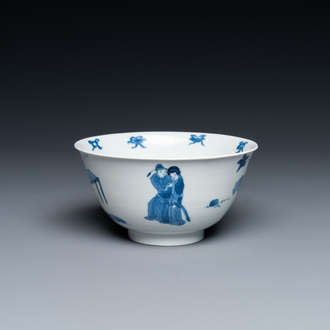 Een Chinese blauw-witte 'Xi Xiang Ji' kom, Kangxi