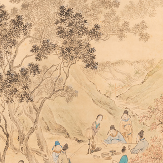 Li Qiujun (1899-1973): ‘Lettrés en temps de loisirs', encre et couleurs sur papier