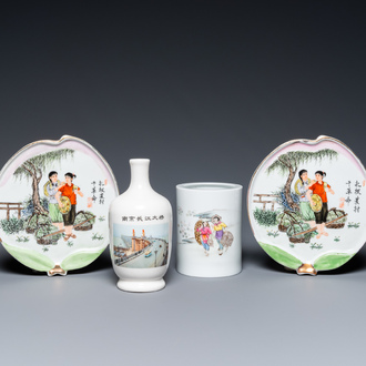 Quatre pièces en porcelaine de Chine à décor de la Révolution Culturelle