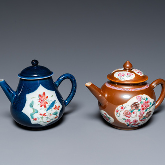 Two Chinese famille rose teapots and covers, Yongzheng/Qianlong