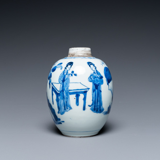 Jarre à décor de 'Longues dames' en porcelaine de Chine en bleu et blanc, Kangxi