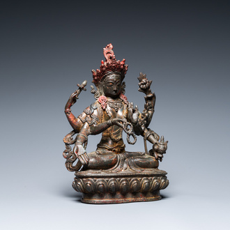 Vasudhara en bronze doré et laqué, Sino-Tibet, 17ème