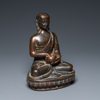 A Tibetan lacquered bronze Medicine Buddha or Bhaishajyaguru, 19th C.