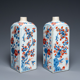 A pair of square Chinese Imari-style bottles, Kangxi