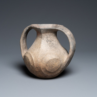 A Chinese grey pottery two-handled amphora, Han