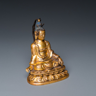 Petit Bouddha en bronze doré, Sino-Tibet, 19ème