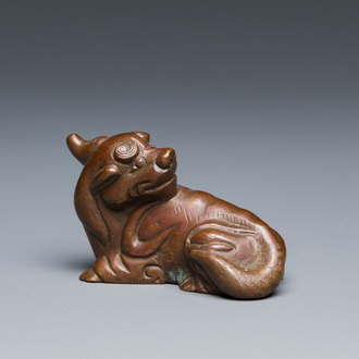 A Chinese bronze 'chilong' scroll weight, Qing