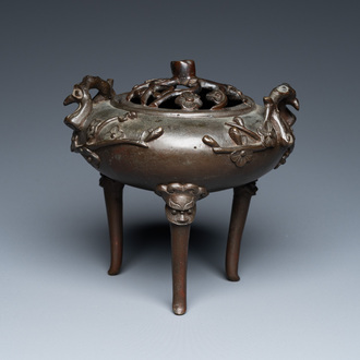 Brûle-parfum tripod couvert en bronze, Chine, 19ème