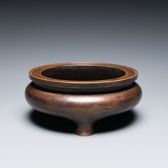 Brûle-parfum tripod en bronze, Chine, marque de Xuande, Kangxi/Qianlong