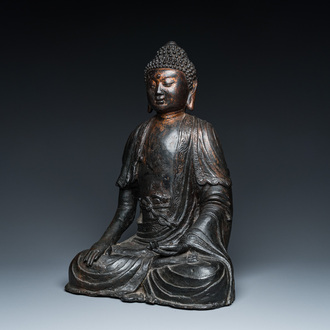 Grand Bouddha en bronze doré, Sino-Tibet, Ming