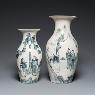 Two Chinese grisaille vases, one with a Jinhe 錦合 mark, Fengxi Chaozhou kilns, 19/20th C.