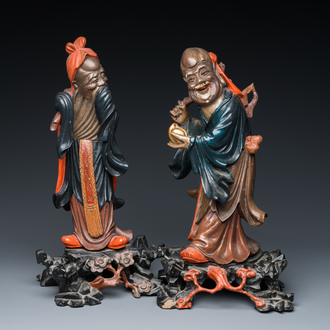 Two large Chinese Fuzhou or Foochow lacquer figures of immortals, 19/20th C.