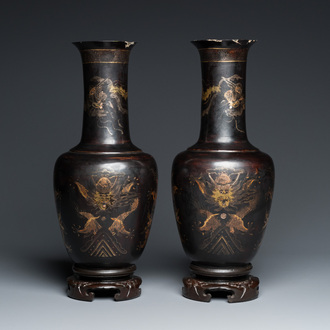 Paire de vases en laque de Fuzhou or Foochow, Chine, 19ème