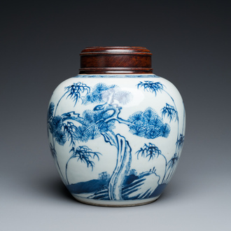 Pot en porcelaine de Chine en bleu et blanc à décor des 'trois amis de l'hiver', Kangxi