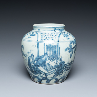 A Chinese blue and white vase with go-players, probably Southern China, 17th C.