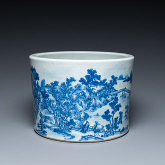 Pot à pinceaux en porcelaine de Chine en bleu et blanc, 19ème